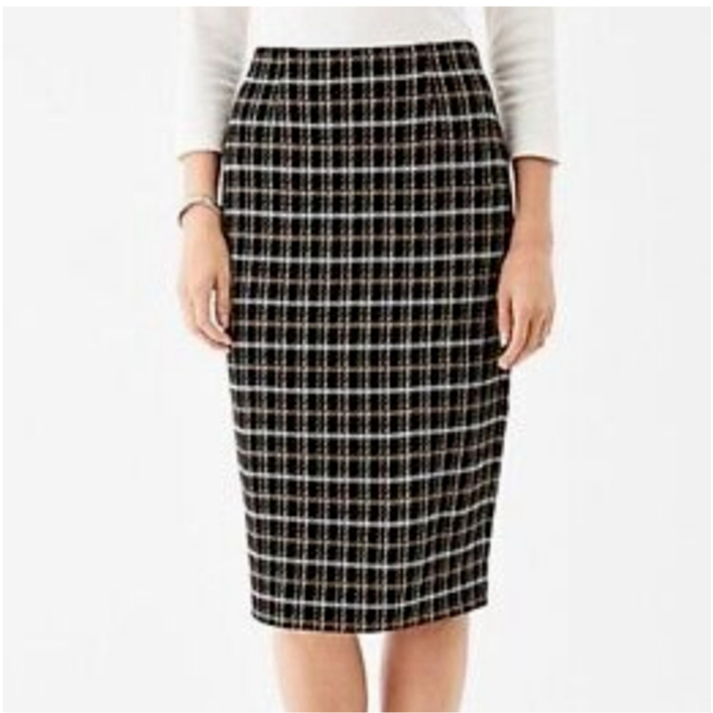 J. Jill Black Plaid Ponte Pencil Skirt Size Small